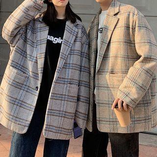 One-buttoned Check Blazer