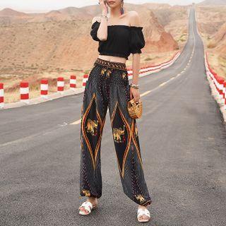 Elephant Print Wide Leg Pants