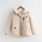 Padded Hooded Zip-up Embroidery Jacket