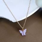Butterfly Pendant Necklace 1 Piece - Necklace - Purple Butterfly - Gold - One Size