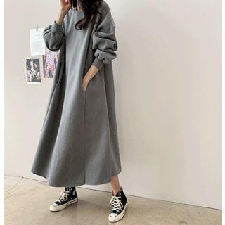Puff-sleeve Fleece-lined A-line Pullover Dress