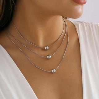 Set Of 3: Polished Bead Alloy Necklace