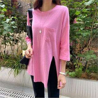 Pocket-trim Slit-front T-shirt