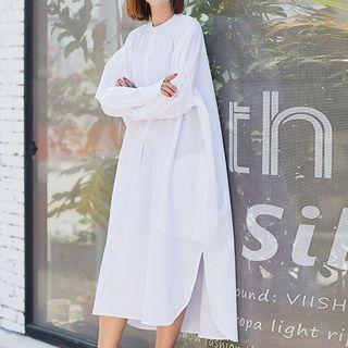 Long-sleeve Plain Midi Shirt Dress