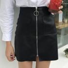 Faux Leather Zip Front A-line Skirt