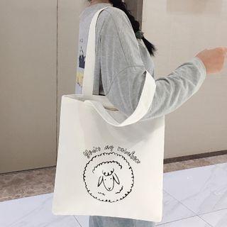 Sheep Print Canvas Tote Bag White - One Size