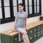 Cap-sleeve Lace Midi Qipao
