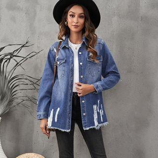 Distressed Pocket Button-up Denim Jacket