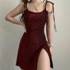 Glittered Slim-fit Halter Sleeveless Dress