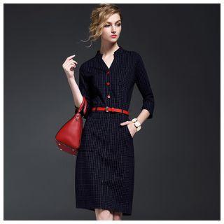 3/4-sleeve Plaid Midi Dress