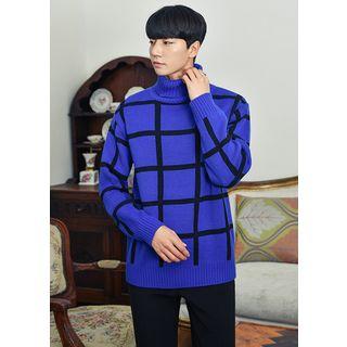 Turtle-neck Check Sweater