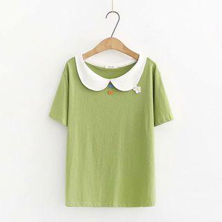 Flower Color Block Short-sleeve T Shirt
