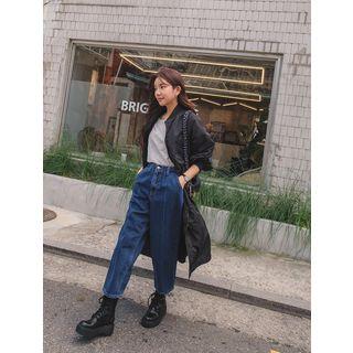 Plus Size Drawcord Long Bomber Jacket