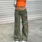 Low-rise Embroidery Wide Leg Cargo Pants