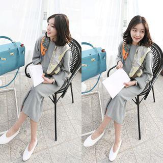 Slit-front Knit Maxi Dress With Sash