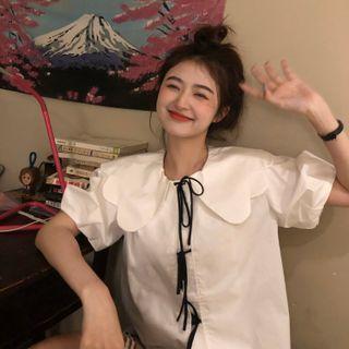 Short-sleeve Bow Detail Shirt White - One Size