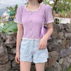 Short-sleeve Lace Trim Knit Crop Top