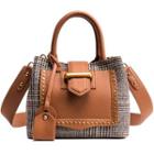 Plaid Panel Tote With Shoulder Strap