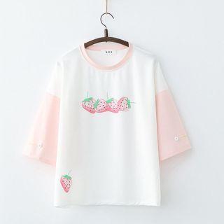 Two-tone Strawberry Print T-shirt