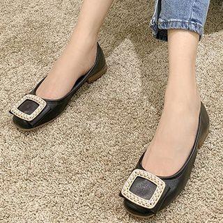 Faux Pearl Square Buckle Flats