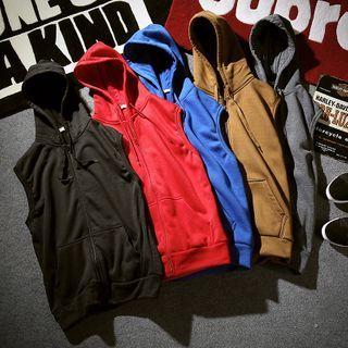 Plain Hooded Zip-up Vest