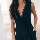 Lace Trim V-neck Sleeveless Straight-cut Jumpsuit