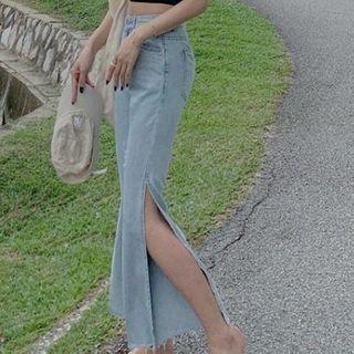 High-waist Side-slit Wide-leg Jeans
