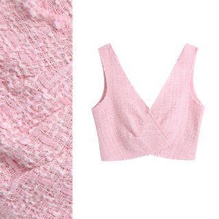V Neck Tweed Crop Tank Top