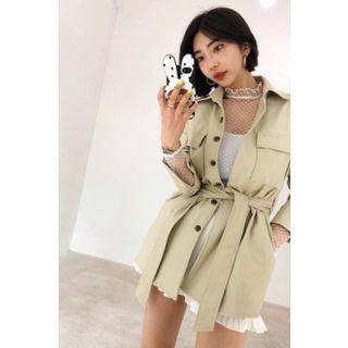 Pocket-detail Faux-leather Jacket With Sash