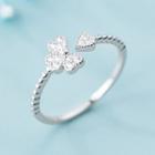 Rhinestone Four-leaf Clover Open Ring Silver - One Size