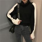 Turtleneck Two-tone Sweater As Shown In Figure - One Size