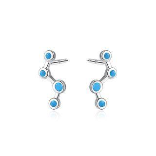 Sterling Silver Simple Fashion Geometric Blue Turquoise Stud Earrings Silver - One Size