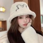 Bear Embroidered Fleece Bucket Hat 1 Pc - Off-white - One Size