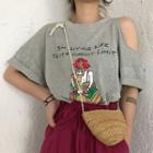 Cartoon Printed Short-sleeve T-shirt Gray - One Size