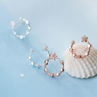 925 Sterling Silver Rhinestone Star Open Hoop Earring