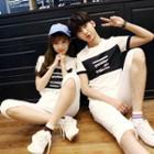 Set: Lettering Short-sleeve Couple Matching T-shirt + Capri Sweatpants