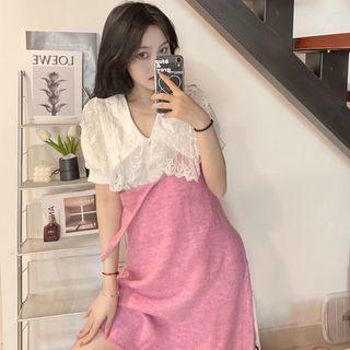 Spaghetti Strap Beaded Knit Mini Dress