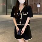 Set: Contrast Trim Cropped Jacket + Wide Leg Shorts