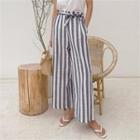 Line Blend Stripe Wide Pants With Sash Blue - One Size