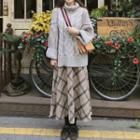 Turtleneck Cable-knit Sweater / Plaid Midi A-line Skirt