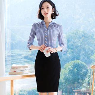 Striped Shirt / Pencil Skirt / Set