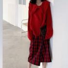 Collared Sweater / Plaid Midi Skirt