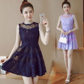 Sleeveless/long-sleeve Lace Panel Dress