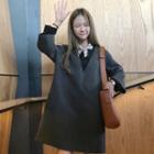Plain V-neck 3/4 Sleeve Dress