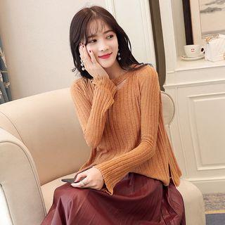 Bell Sleeve Cutout Plain Sweater