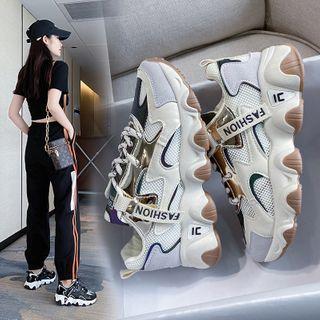 Contrast Color Mesh Panel Platform Sneakers