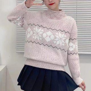 Snowflake Jacquard Mock Neck Sweater