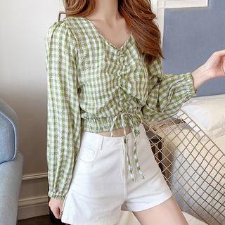 Checked Drawstring Blouse