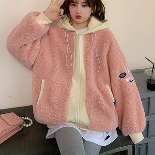 Two-tone Hood Zip Jacket Pink - One Size