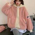 Two-tone Hood Zip Jacket Pink - One Size